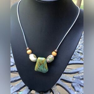 Ceramic, Wood and Leather Cord Simple Necklace